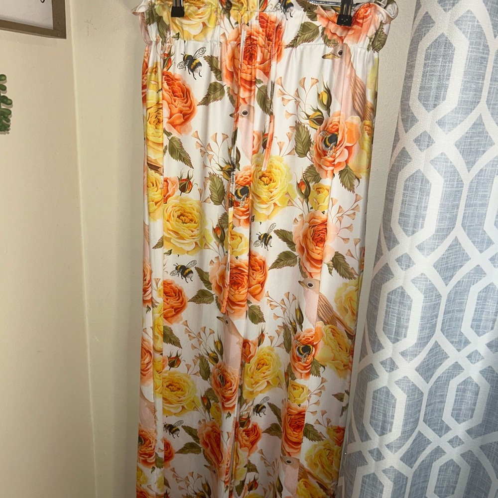 Floral print pants  with Orange and Yellow Roses